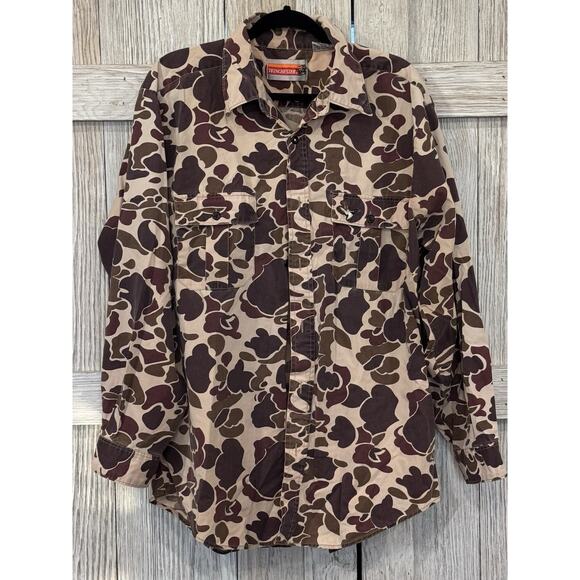 Winchester Vintage Jacket Large Brown Frog Camo Lightweight Duck Hunting Button - Picture 1 of 5